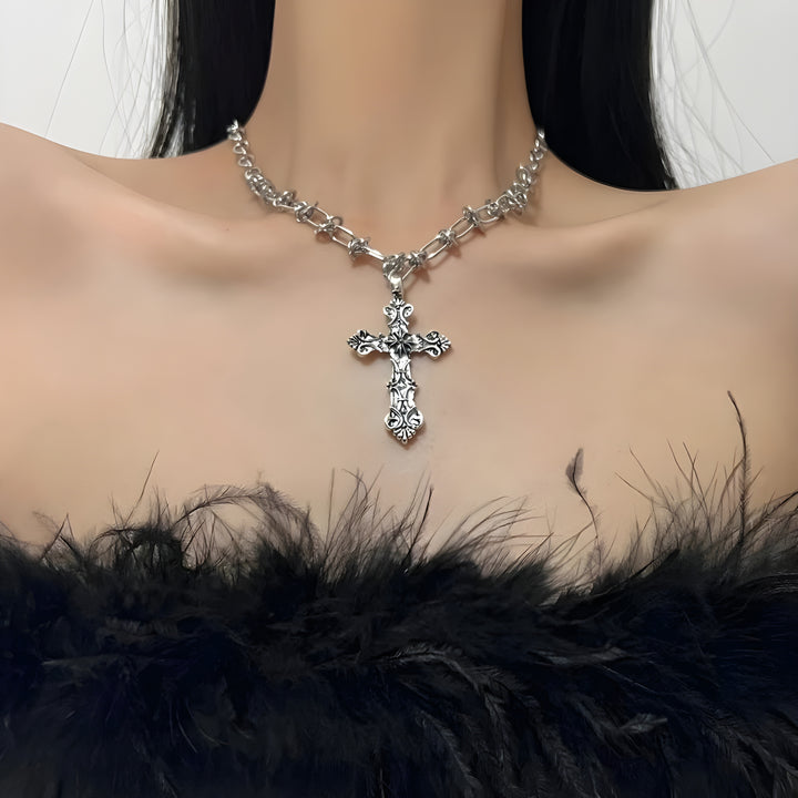 Thorned Silver Cross Necklace