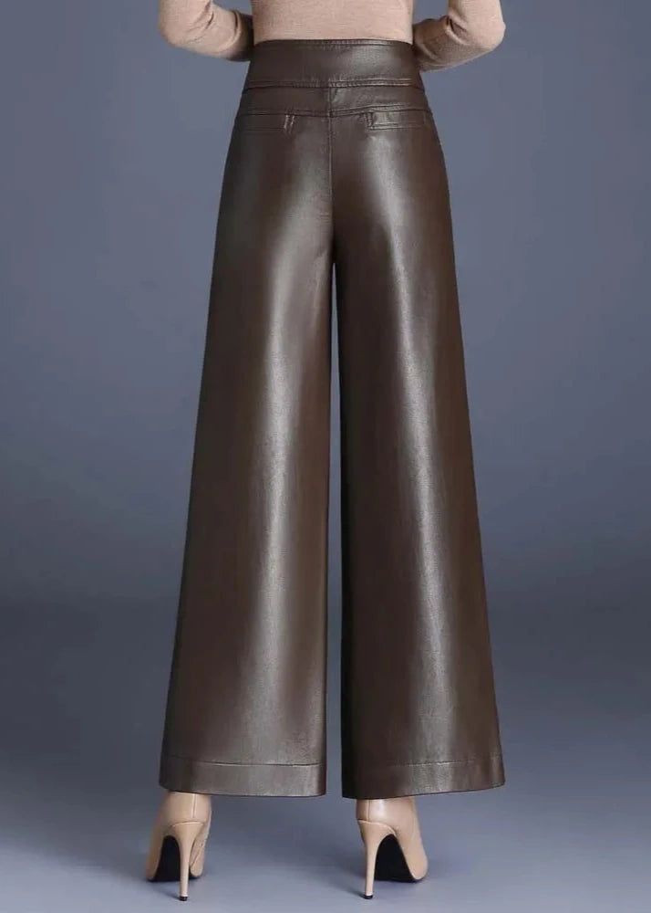 High Rise Flared Leather Pants