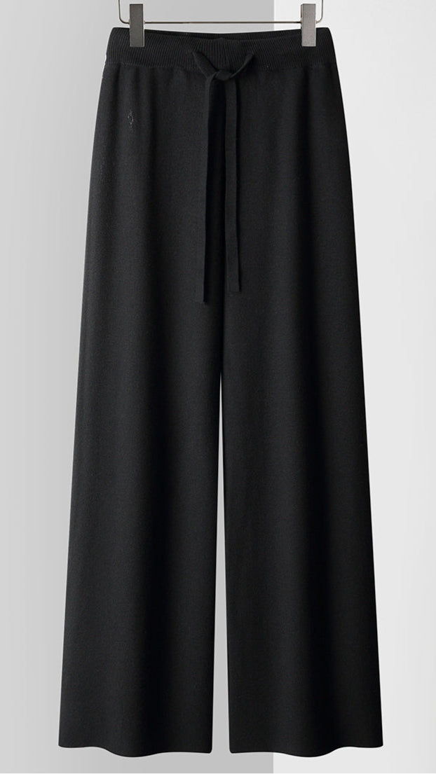 Amelia Wide-Leg Knit Trousers | Drawstring Waist Knit Trousers