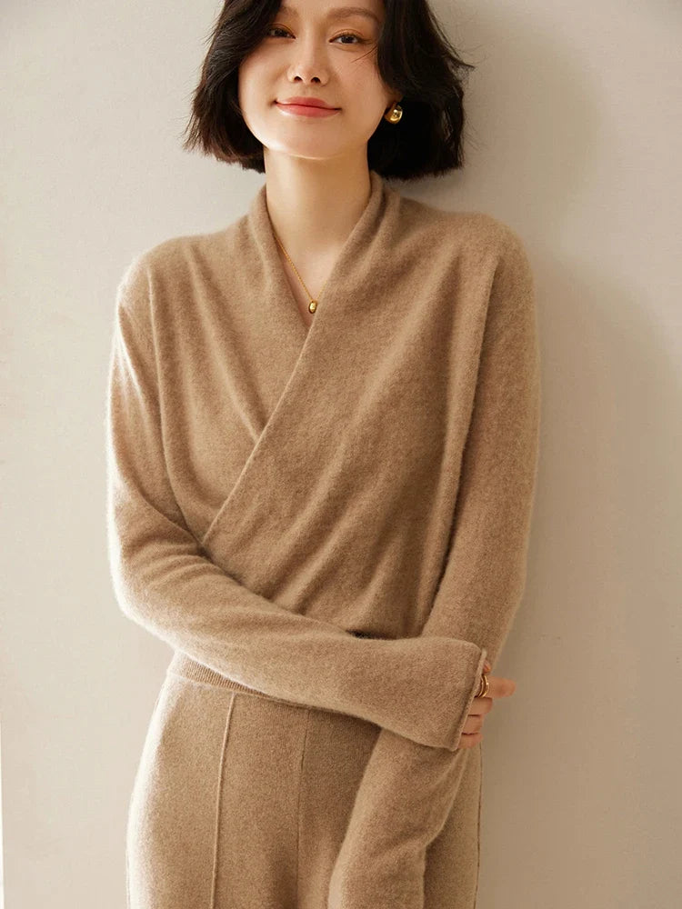 Isla Wool Wrap Sweater | V-Neck Long Sleeve Sweater