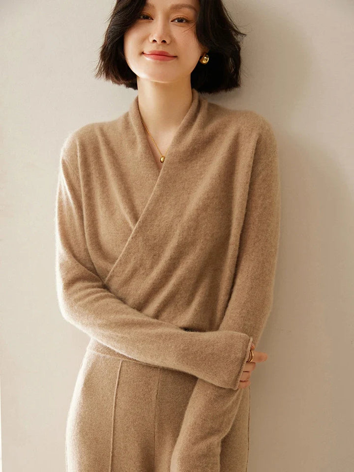 Isla Wool Wrap Sweater | V-Neck Long Sleeve Sweater