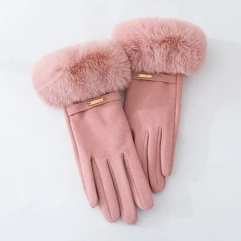 Amelia Fitted Fur Cuff Gloves | Metallic Accent Gloves