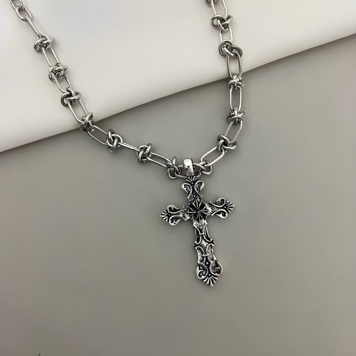 Thorned Silver Cross Necklace