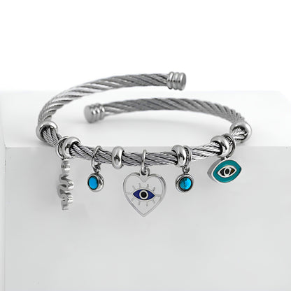 Evil Eye Sculpted Cable Bracelet