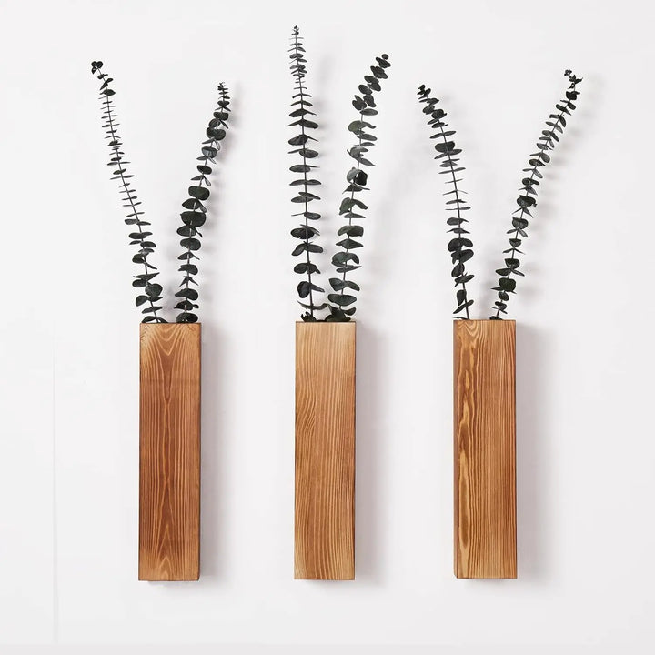 Minimalist Wooden Wall Vase With Visible Grain
