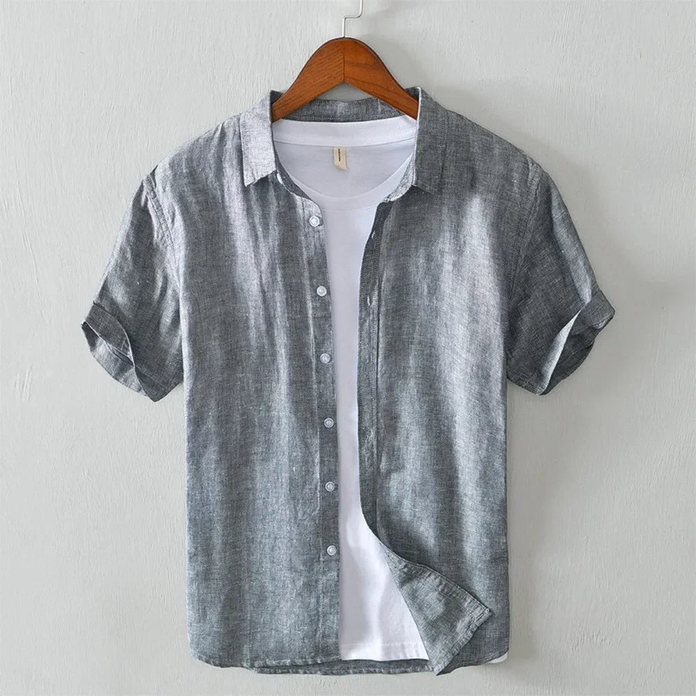 Short-Sleeve Relaxed Fit Button-Up Shirt with Roll-Cuff Details