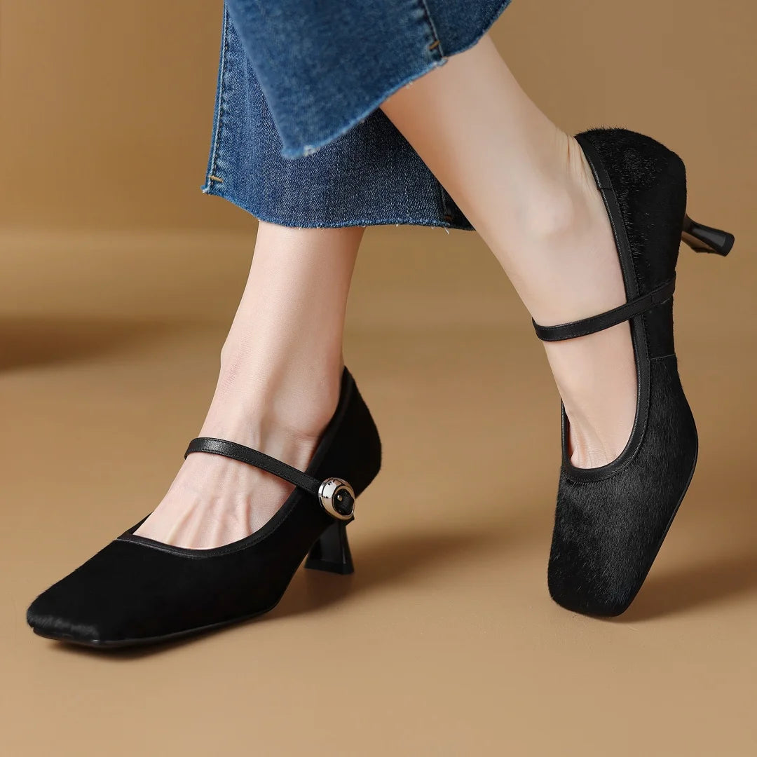 Mary Jane Square Toe Mules