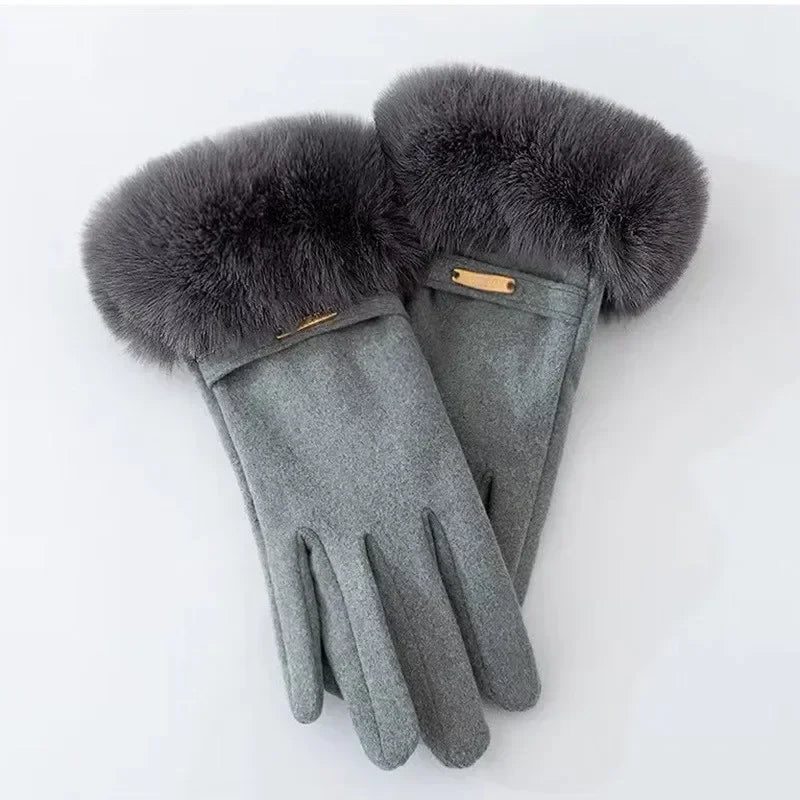 Amelia Fitted Fur Cuff Gloves | Metallic Accent Gloves