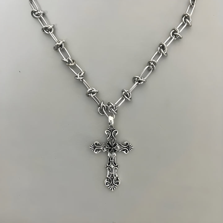 Thorned Silver Cross Necklace