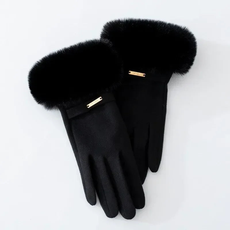 Amelia Fitted Fur Cuff Gloves | Metallic Accent Gloves