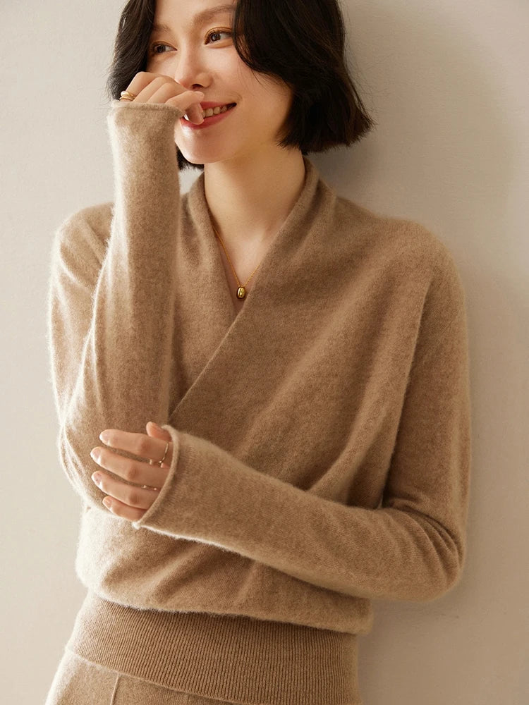 Isla Wool Wrap Sweater | V-Neck Long Sleeve Sweater