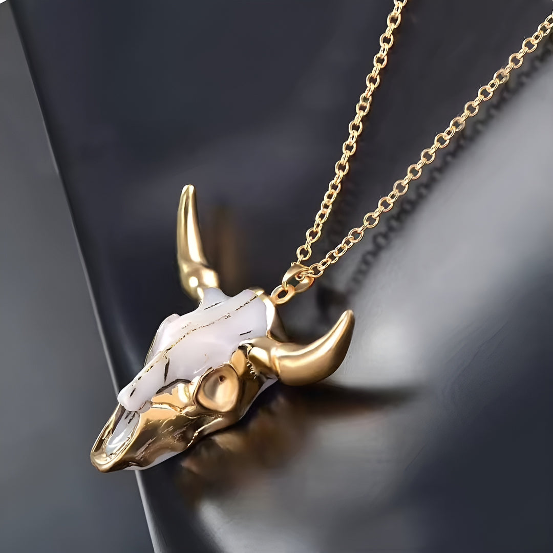 Gold Marble Bull Necklace