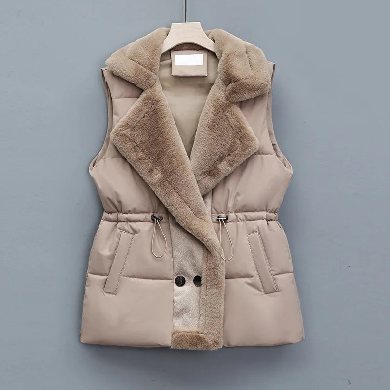 Isla Quilted Collared Puffer Vest | Fur Trim Drawstring Vest