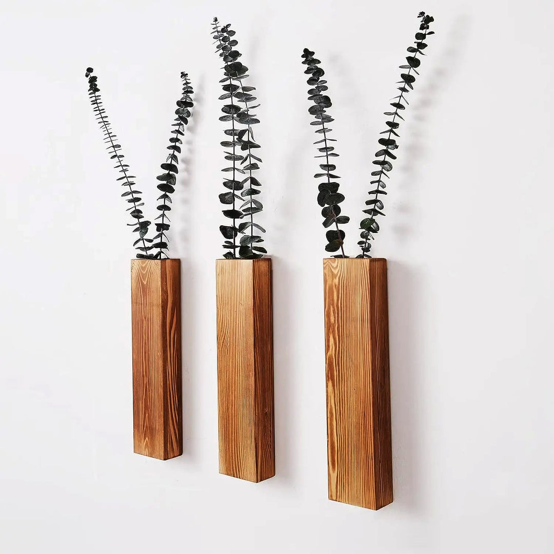 Minimalist Wooden Wall Vase With Visible Grain