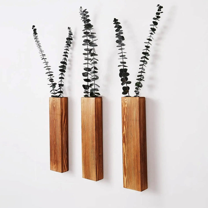 Minimalist Wooden Wall Vase With Visible Grain