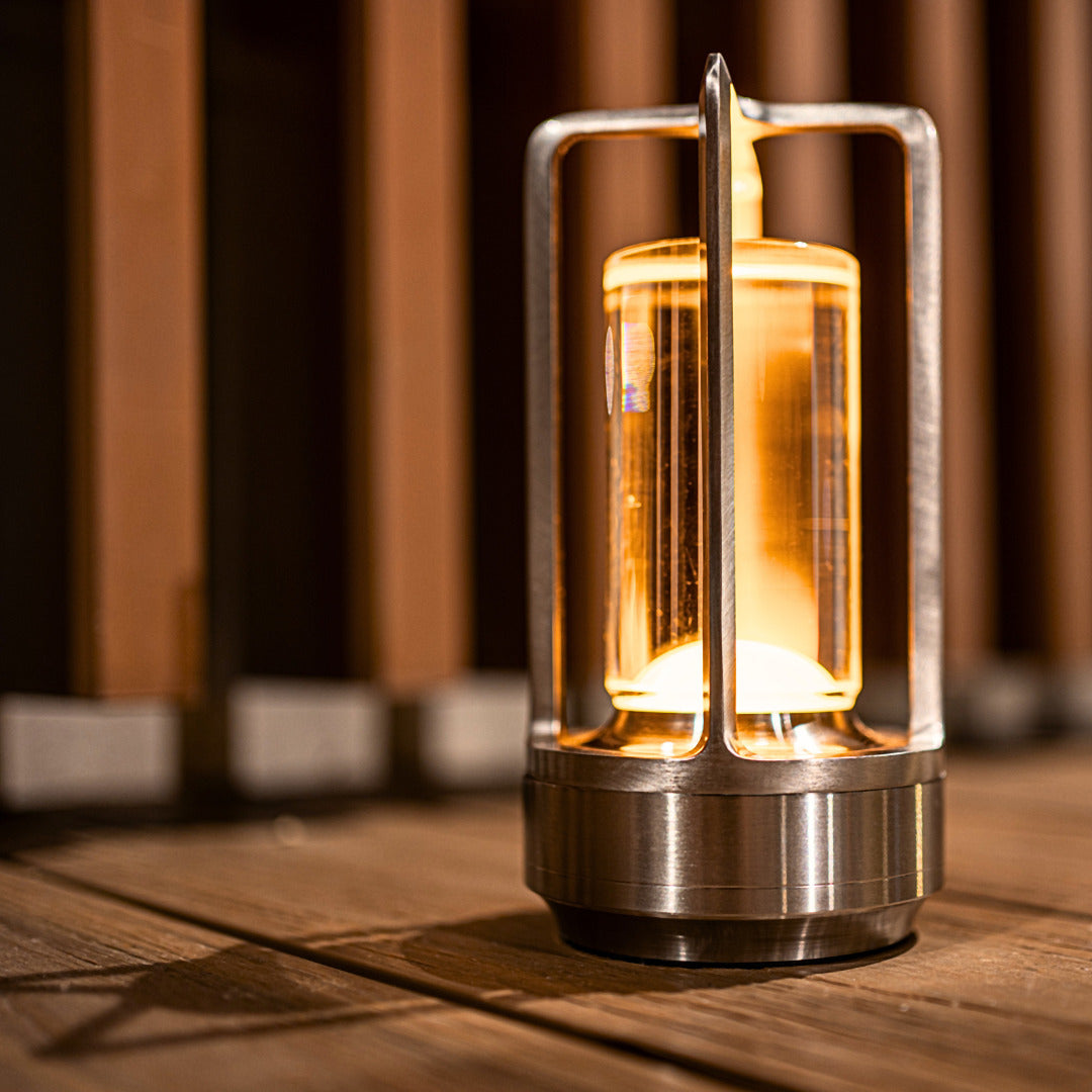 Modern Metallic Frame Lantern With Glass Cylinder