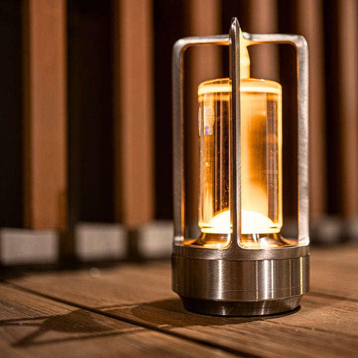 Modern Metallic Frame Lantern With Glass Cylinder