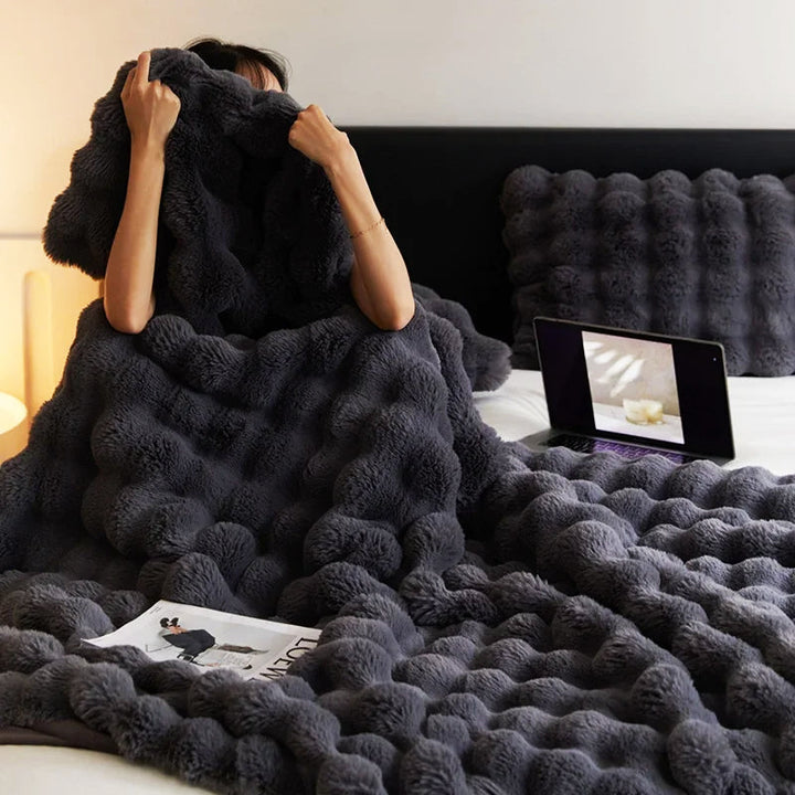 Contemporary Faux Fur Throw Blanket With Plush Texture