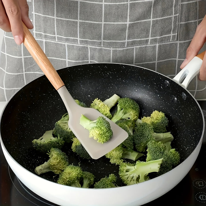 Minimalist Silicone and Wood Utensil Set