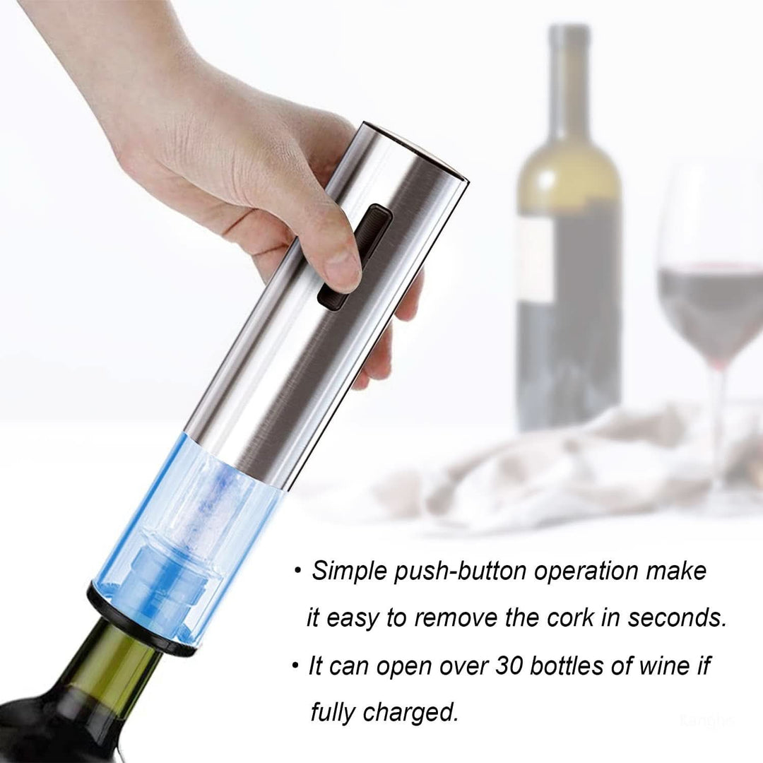 Electric Wine Opener Set With Stainless Steel Finish and Charging Base