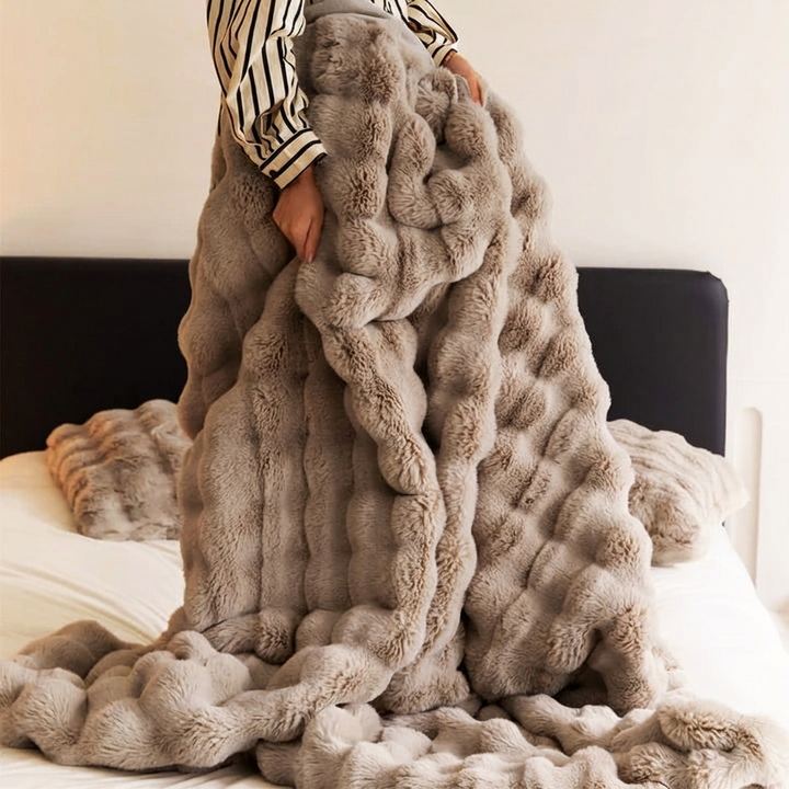 Contemporary Faux Fur Throw Blanket With Plush Texture