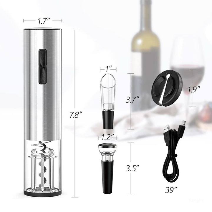 Electric Wine Opener Set With Stainless Steel Finish and Charging Base