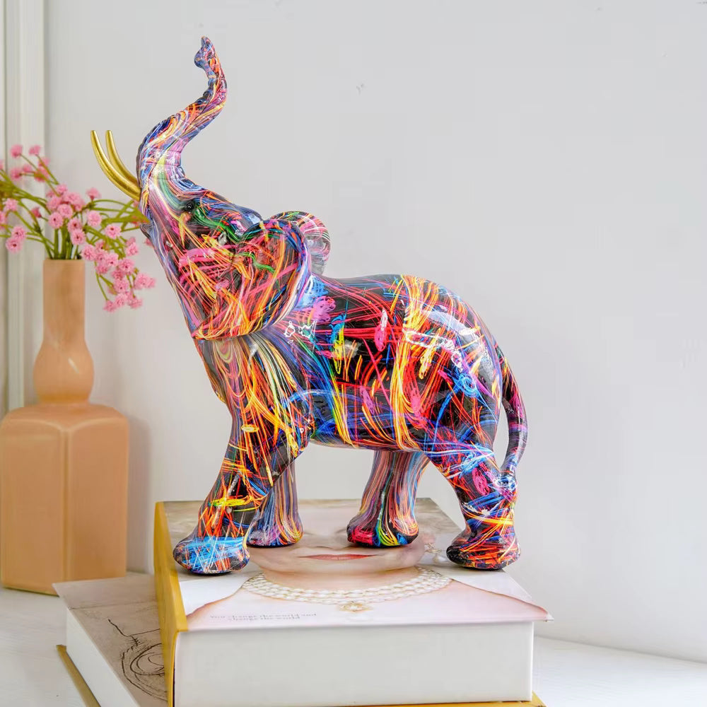 Contemporary Resin Elephant Figurine With Gold Accents