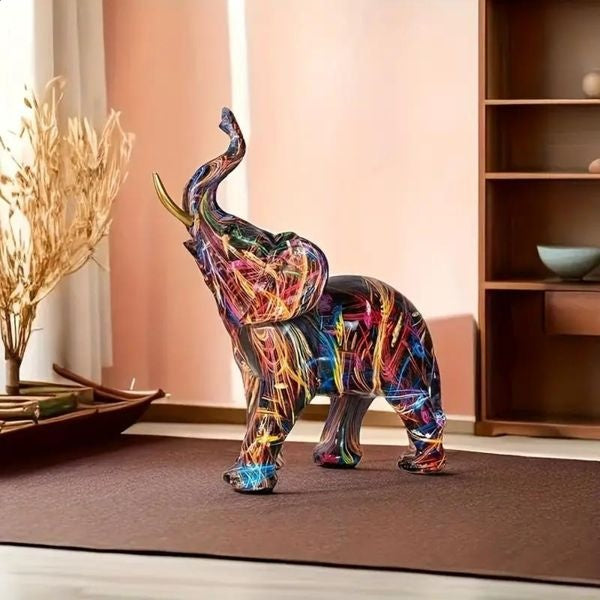 Contemporary Resin Elephant Figurine With Gold Accents