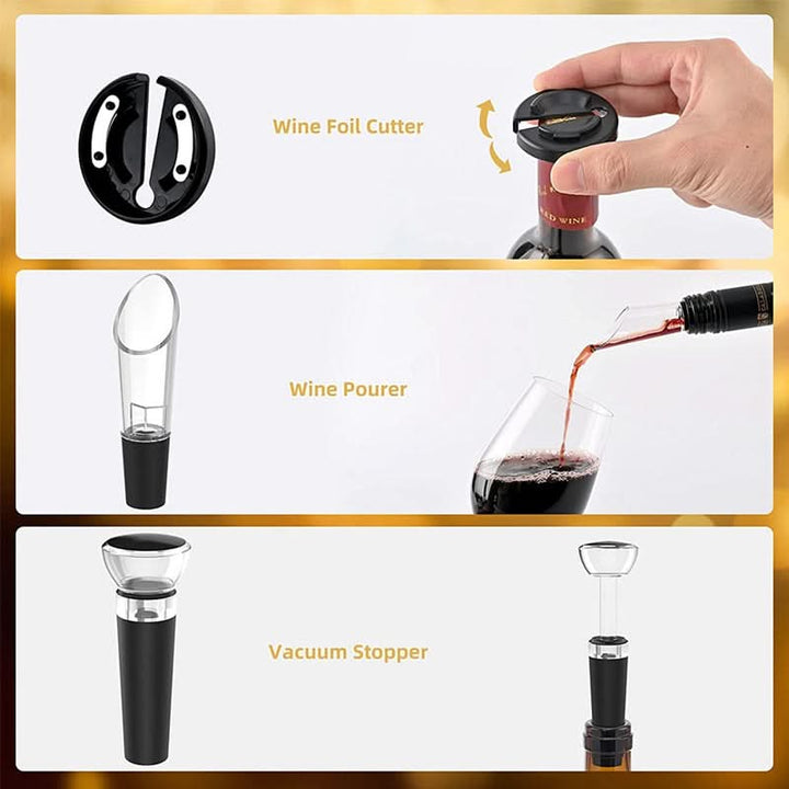 Electric Wine Opener Set With Stainless Steel Finish and Charging Base