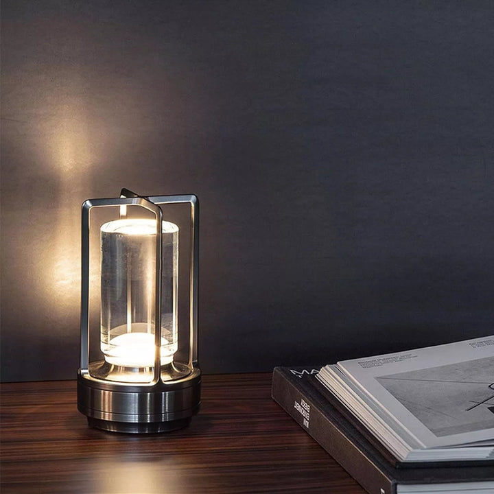 Modern Metallic Frame Lantern With Glass Cylinder
