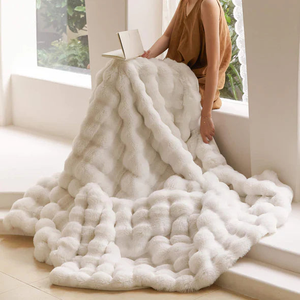 Contemporary Faux Fur Throw Blanket With Plush Texture